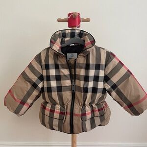 Burberry Toddler Beige and Black Check Puffer Jacket 18M